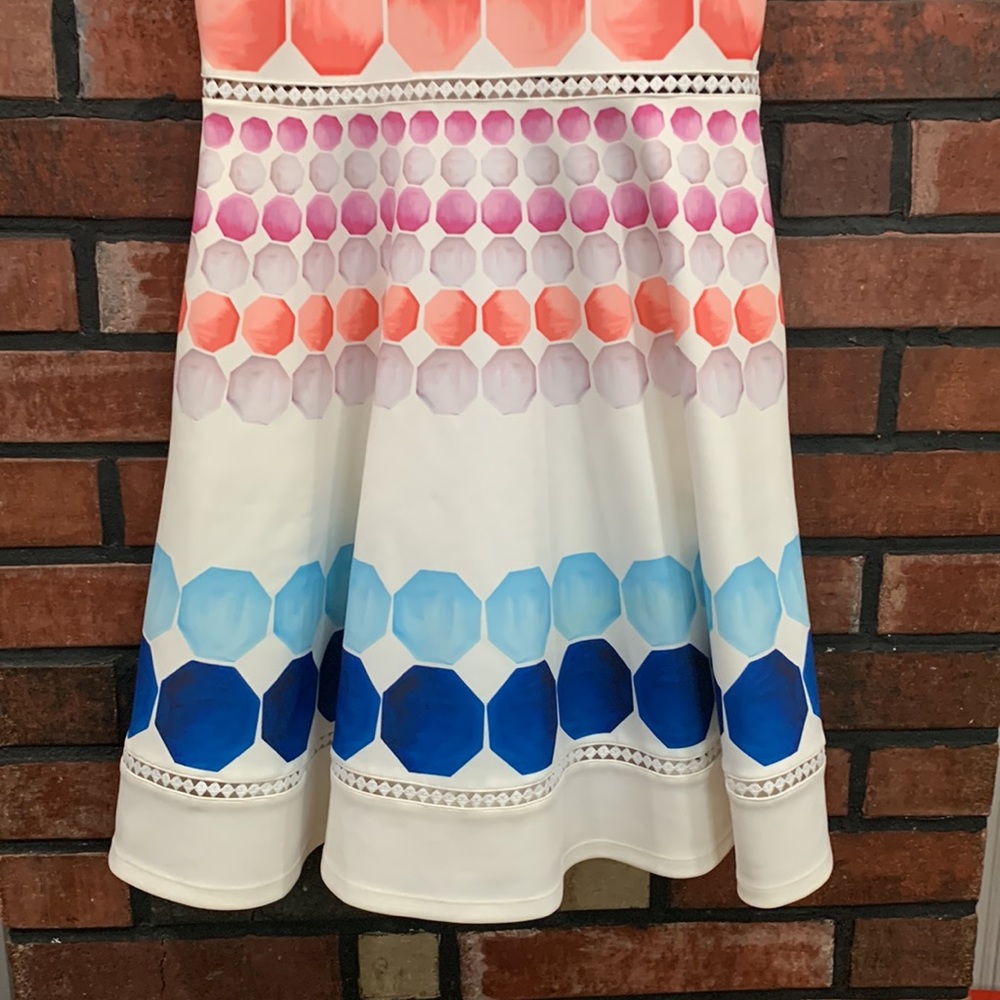 Ted Baker White Dress with Pink, Coral and Blue Hexagon Print - Picture 10 of 14